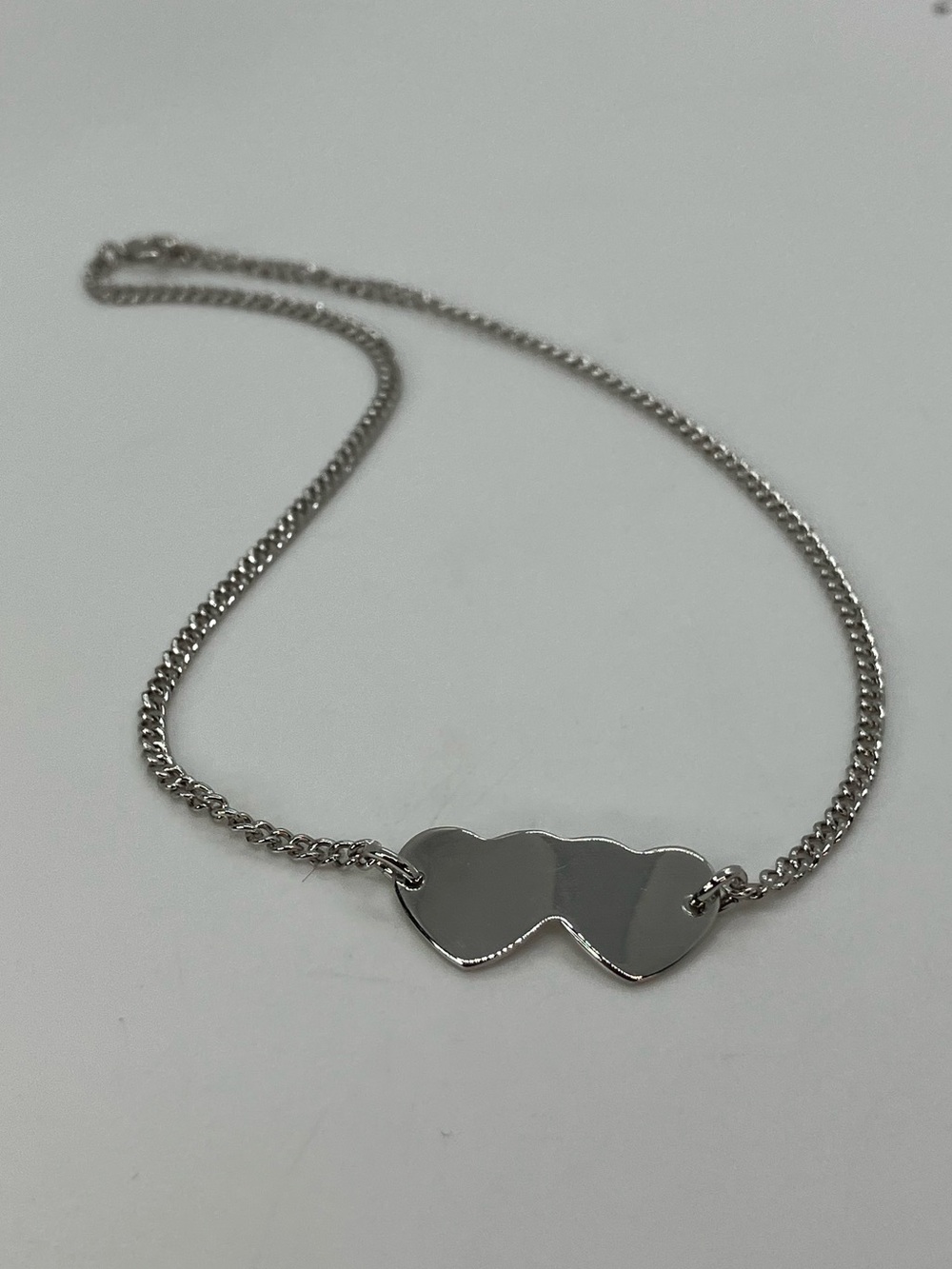 Vtg 925 Sterling Silver Double Heart Nameplate Anklet Engravable | 9”